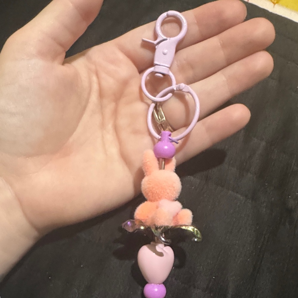 Hand beaded Pink Bunny Charm Keychain - Picture 4 of 4